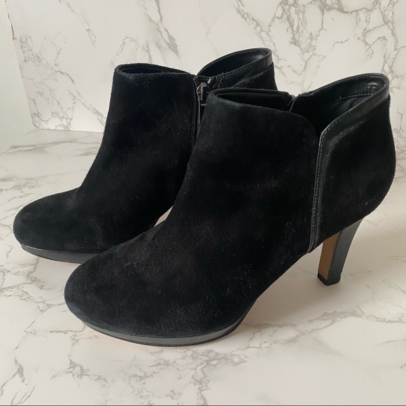 Clarks | Black Suede Heel Booties - Picture 2 of 12
